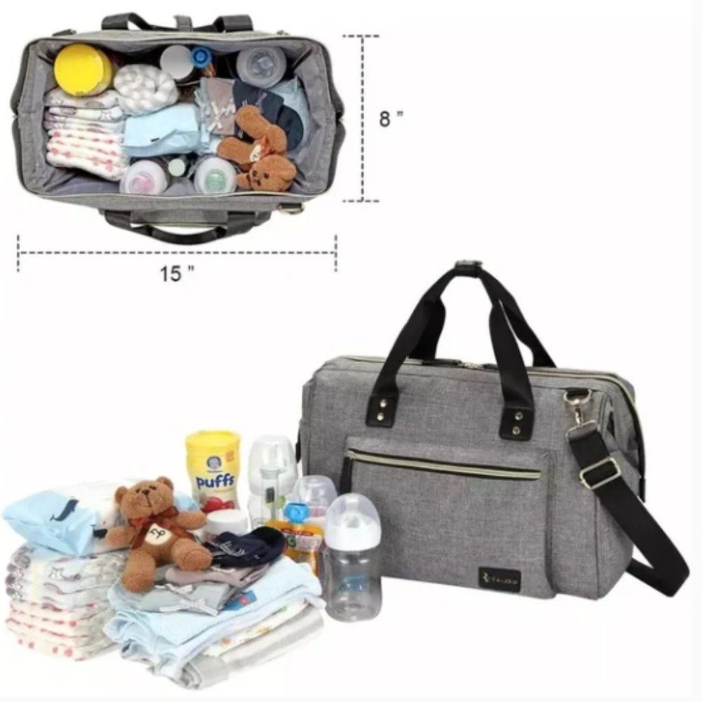 Ruvalino Grey Black Carryall Travel Tote Diaper Bag - Picture 5 of 15